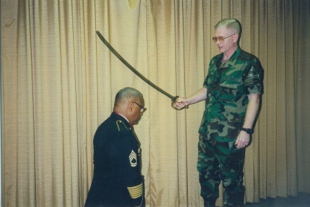 Receiving Knighthood of the Military Order of St. George upon my retirement in 1997. As this award was from my peers. it means a lot. St. George is the patron saint of the CAVALRY SCOUT and other mounted warriors.