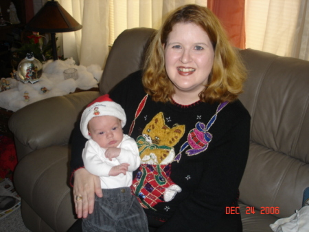 Gigi holding Gage at Christmas