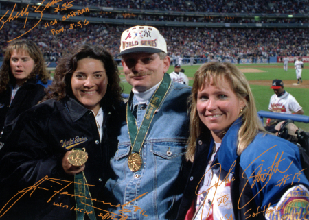 At the 1996 Olympics (Yanks vs Braves in Atlanta) with the Gold Medal Softball ladies
