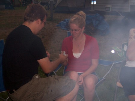 Son Jacob proposing to girlfriend at Burt Lake this summer