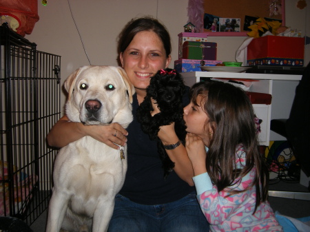 My daughter Jewlia and I with out dogs Lola and Rocco