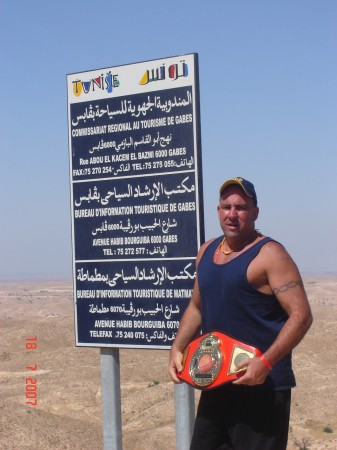 Me in Tunisia. The championship belt is a gag, something my friend and I exchange each year on a bet. I'm taking it around the world.