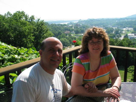 Tony & I eating breakfast at Hermann Hill Inn