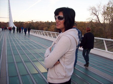 Lacey on Sun Dial Bridge in Redding