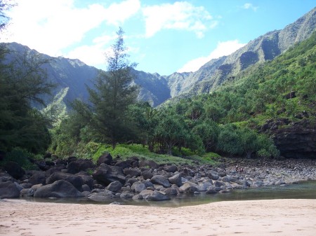 Hanakapiai beach at 2 mi, only access by hike