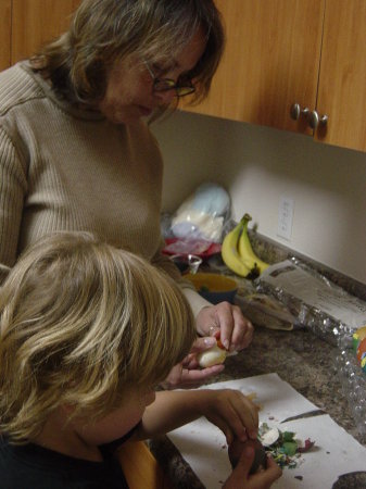 Laurie & Grayson coloring Easter eggs(2010)