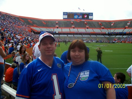 me and the wife at gator national championship pep ralley