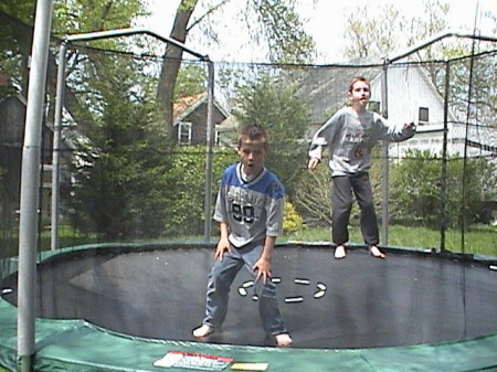 Jacob and Owen on the trampoline