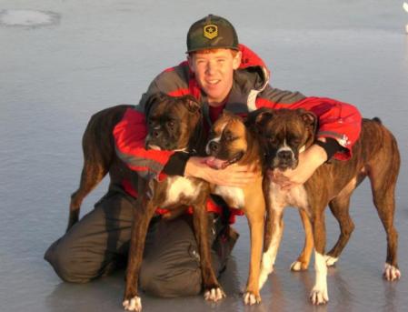 My son Wesley and the 3 boxers