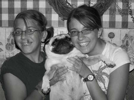 My two daughters and their pug