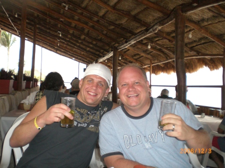 Derek & I ; Enjoying some cold ones in Cancun