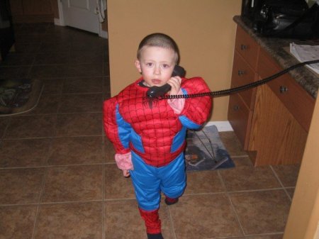 Jacob as Spiderman on the Phone to Superman