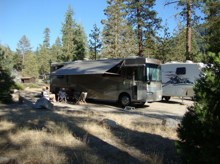 Friends under our RV awning