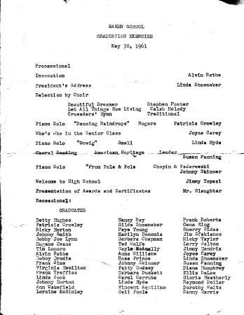 1961 - Baker School Graduation Program