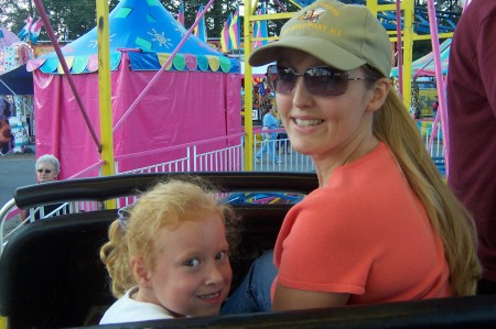 Roller coaster at fall festival with a friends  daughter