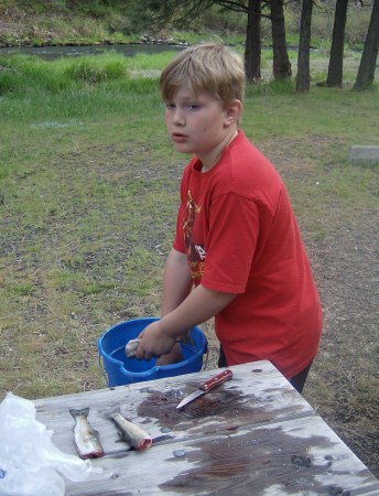 Trevin...cleaning fish on mothers day