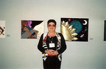 Jan with art pieces at the Carnegie group show