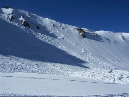 Started a huge avalanche while boondockin in the backcountry and managed to ride it out ( the dot on the pile is me when it finally came to a stop ) no one ever said I was smart. That'll wreck a perfectly good pair of underwear real fast.