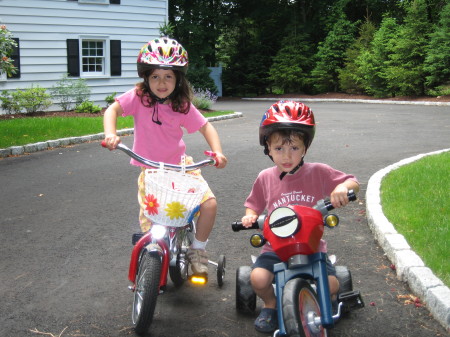 Kids biking on the driveway