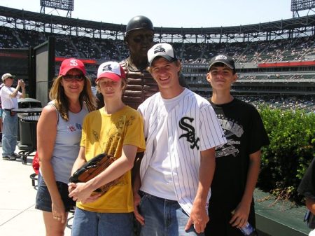 Sox game last year with my 2 sons(closer to me) and my nephew from Texas