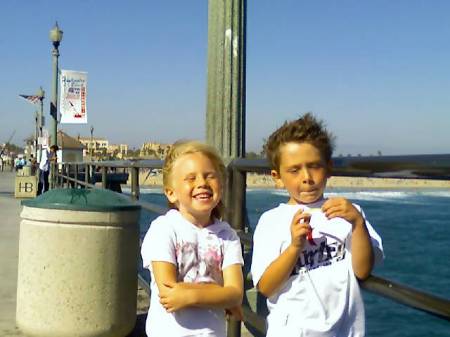 my son and his friend at the HB pier