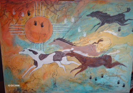 "Petroglyph Horses" - My reproduction of another artist's work (acrylic)