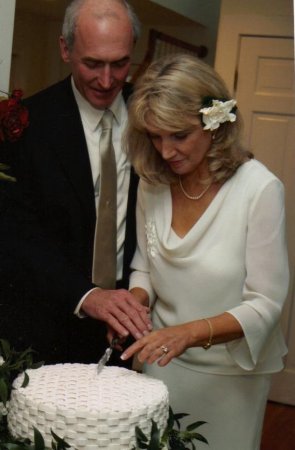 The bride cuts the cake