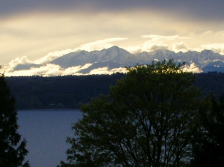 winter, Puget Sound, and the Olympic Mts from my deck