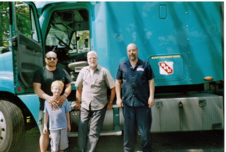 Bill(my husband), Nathan(my son) Bernard(father-in-law) and Andy(Bill's brother) in front of Bill's truck