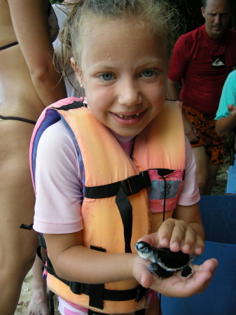 Ella with baby green turtle-2007