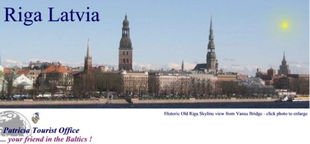 Skyline view of historic 800 year old Riga Latvia