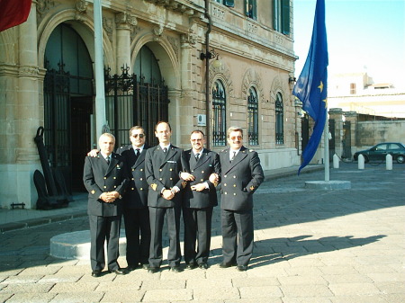 Lorenzo and some friends in the Coast Guard at Siracusa (Italy)