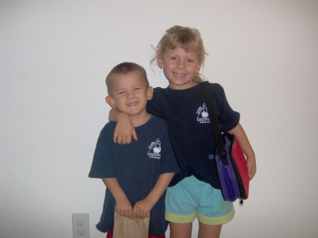 Hunter (3), Hailey (5) on 1st day of school