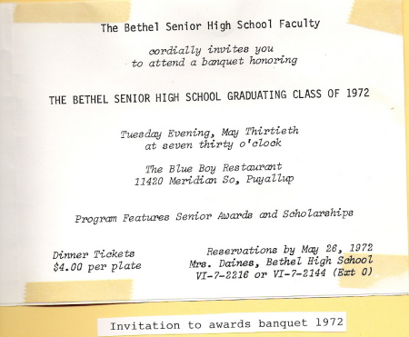1972 awards banquet invitation page 2