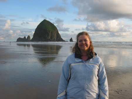 Me in front of Haystack Rock at Cannon Beach