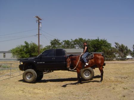 our big truck next to bg horse