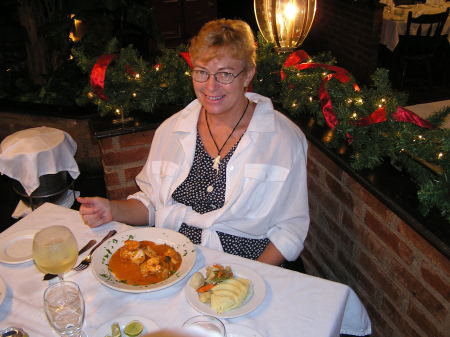 Elaine enjoying some fine crusine in Cartegena