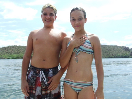 My son and his girlfriend on our friends lake water skiing in Arizona