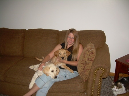 My wife, Sharon with the puppies