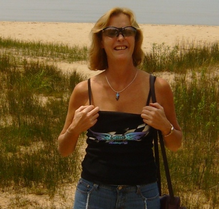 WIFE READY TO FLASH IN FRONT OF LAKE MICHIGAN