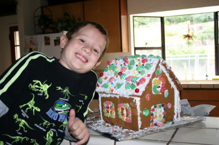 Gabe & his first Gingerbread house
