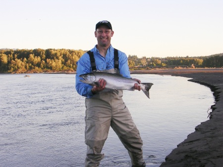My husband Erin and a Coho salmon he caught