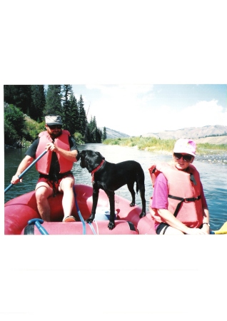 Rafting the Snake River in Wyo. with sister & her daughter & Snoopy