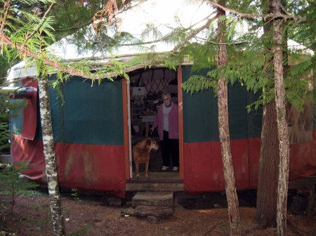 Mom visits the YURT