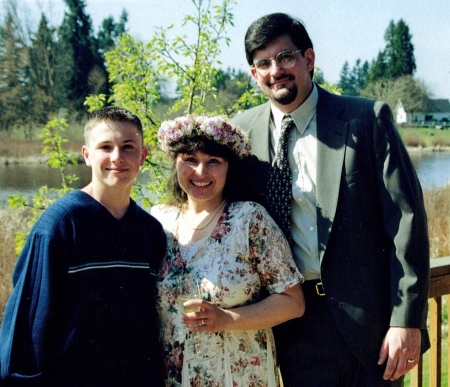 My son Stephen with Greg and me on our wedding day April 1, 2000