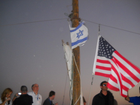 Saluting the American and Israeli flags