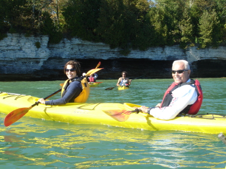 Chuck and I kayaking on Lake Michigan