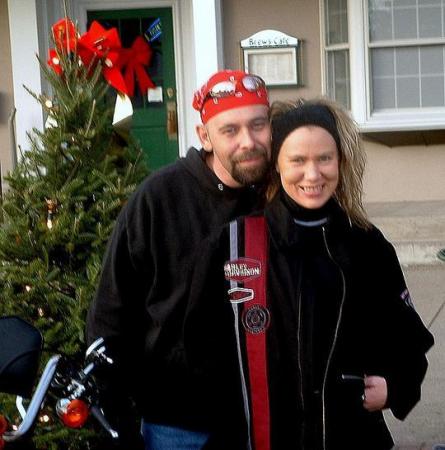 My Husband Steve and I on a Harley ride in November