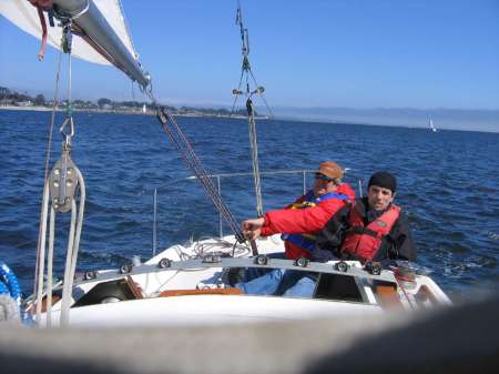 My son Ben and I out on the water off of Santa Cruiz
