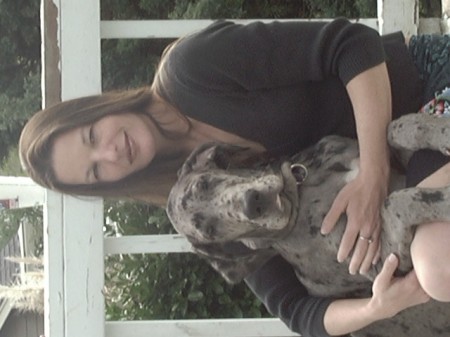 my wife Karen and my big baby Maverick  ((Great Dane))